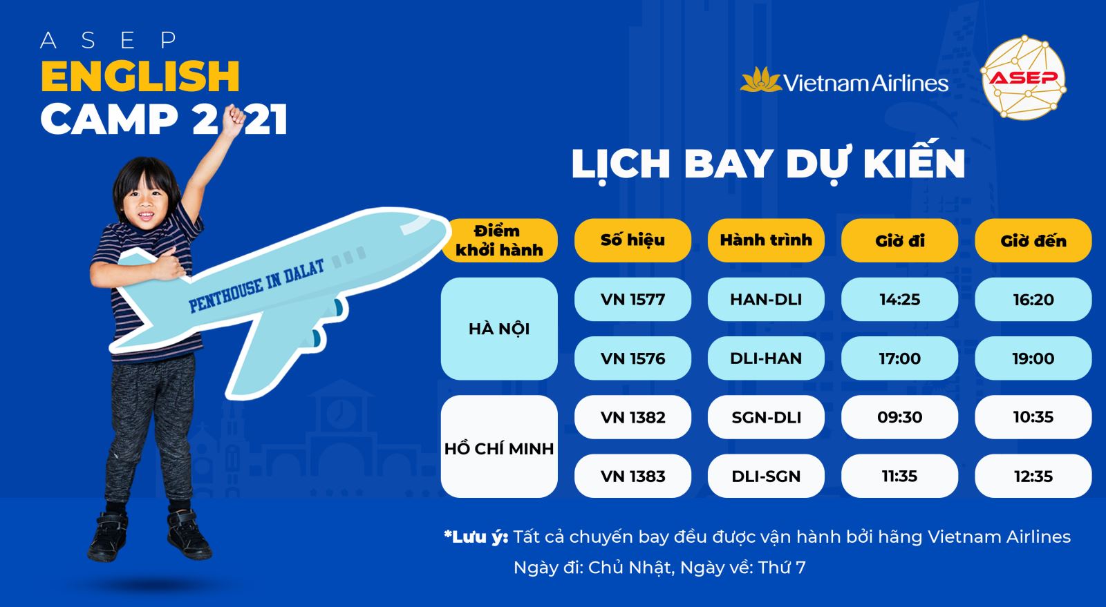 Lịch bay trại hè tiếng Anh ASEP 2021