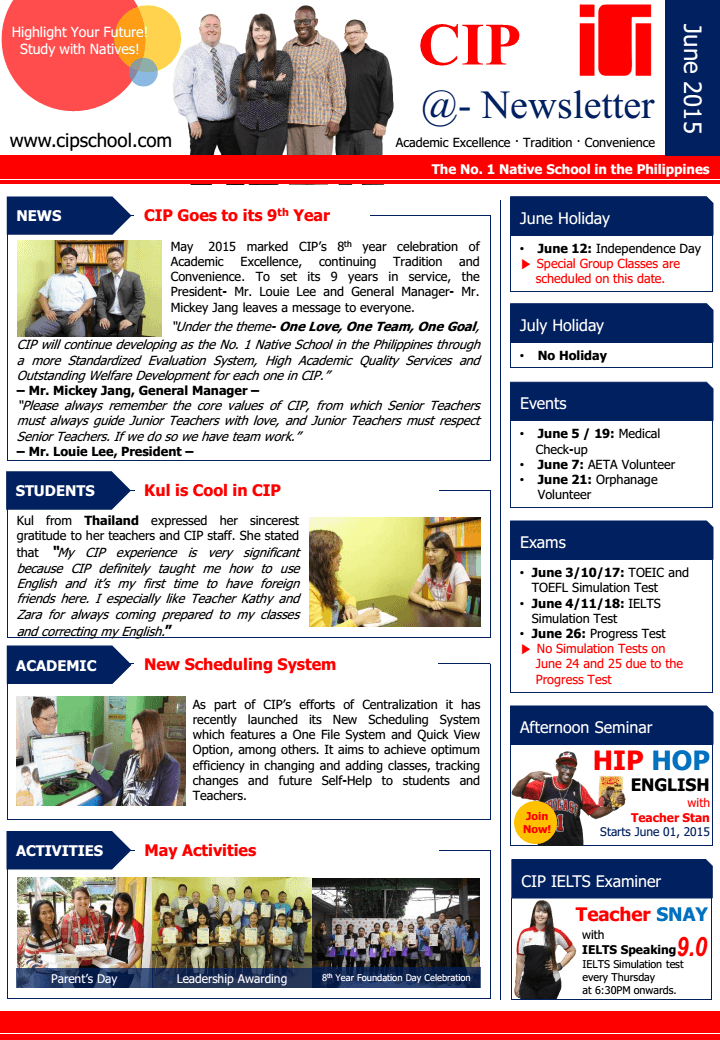 Bản tin tháng 06/2015 - Trường Anh ngữ CIP