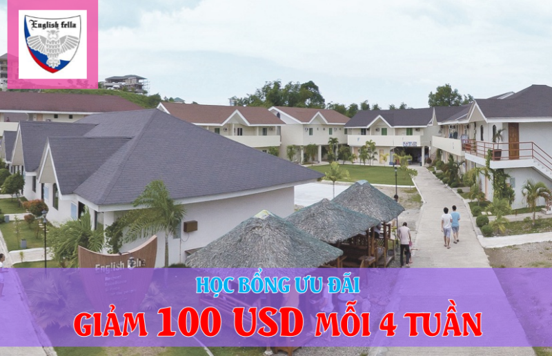 Đồng hành cùng trường Anh ngữ chất lượng hàng đầu Cebu - English FELLA giảm ngay 100 USD cho mỗi 4 tuần